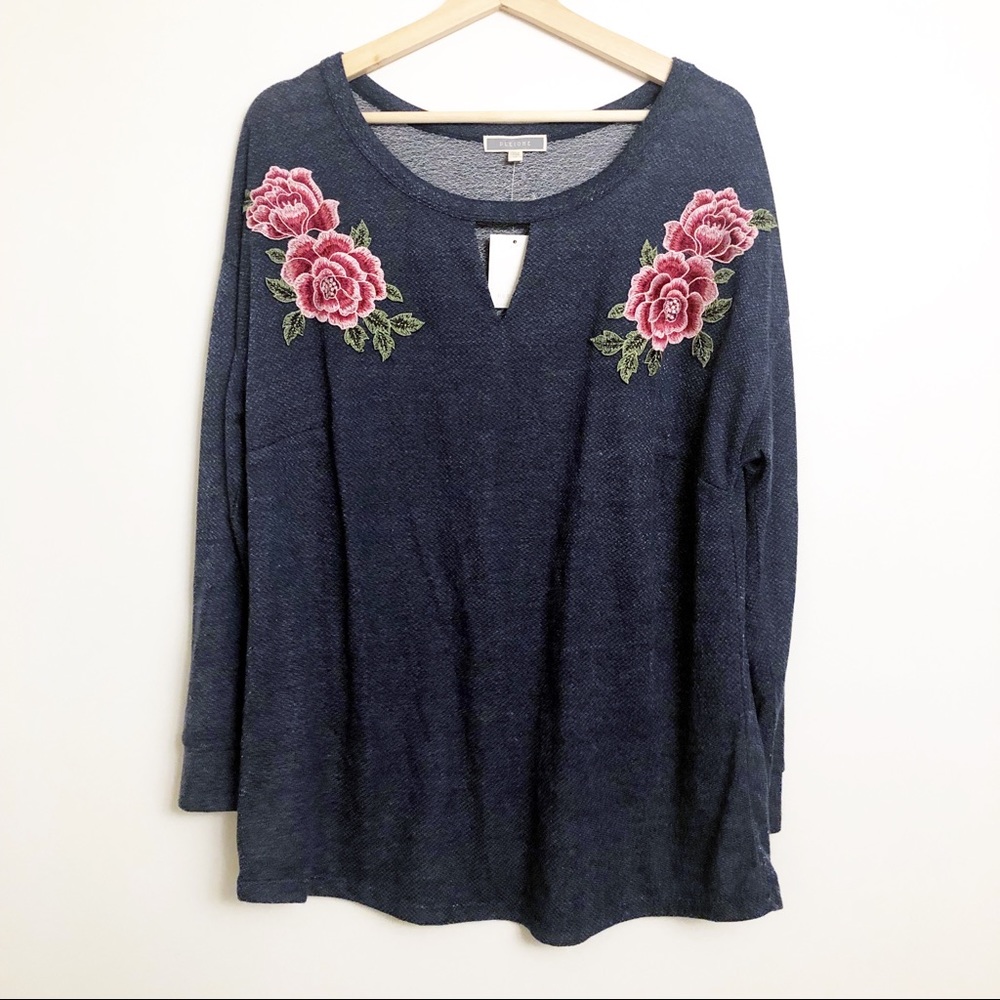 Pleione | NWT Embroidered Floral Knit Top